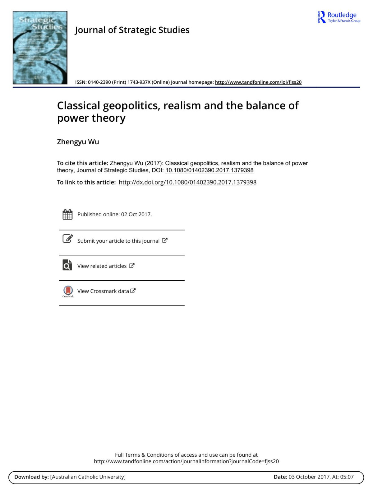 Classical Geopolitics Realism And The Balance Of Power Theory Zhengyu Wu