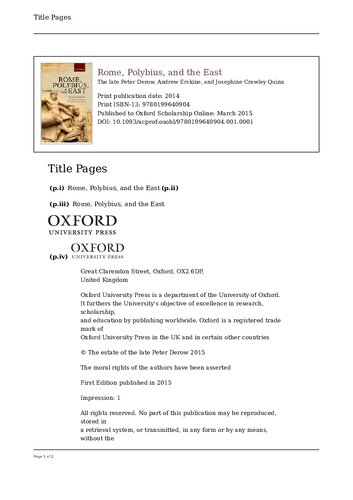 Rome Polybius And The East Online Peter Derow The Late Peter Sidney Derow