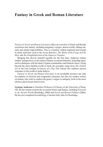 Fantasy In Greek And Roman Literature Graham Anderson