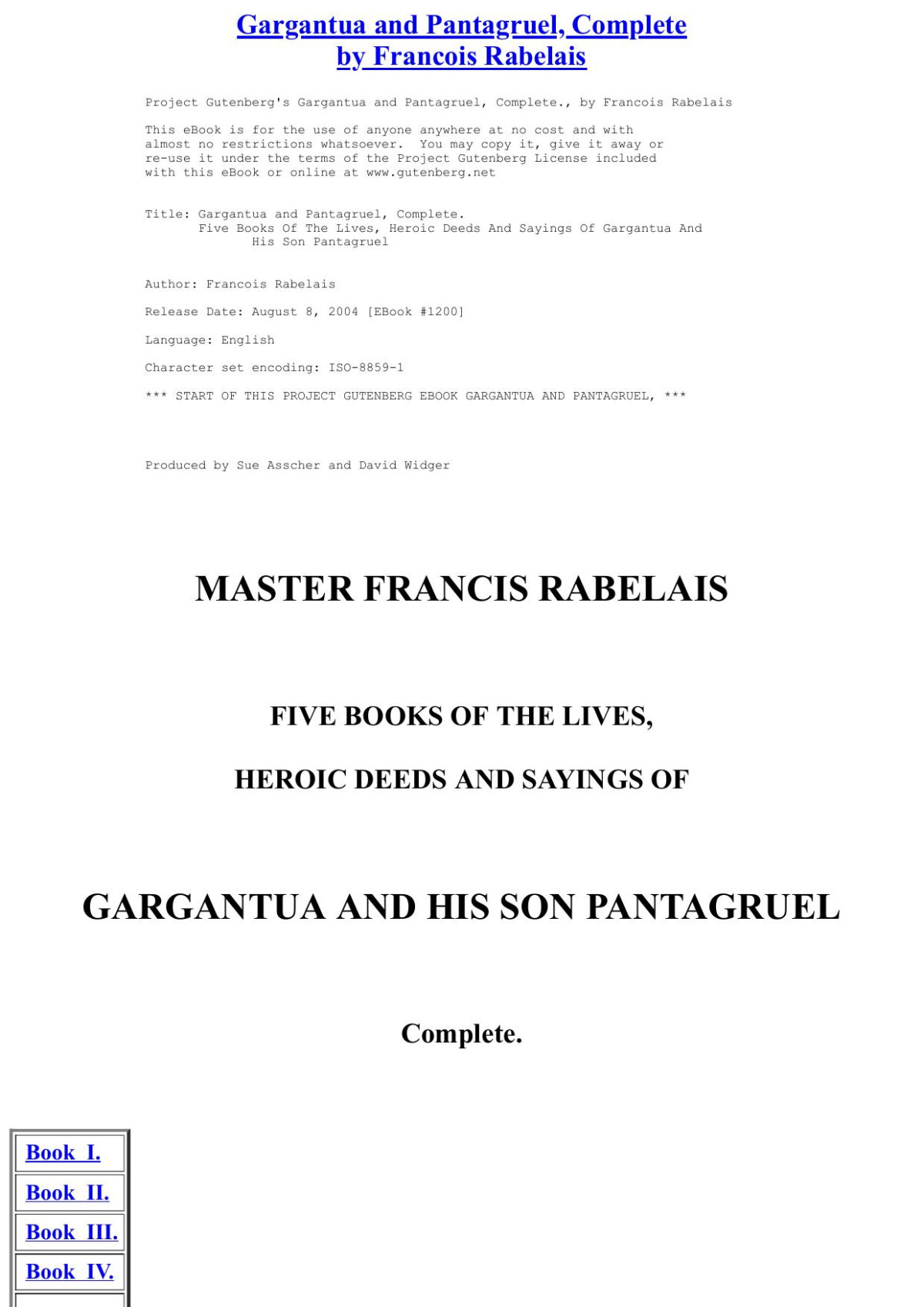 Gargantua And Pantagruel Franois Rabelais