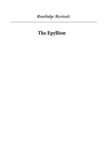 The Epyllion From Theocritus To Ovid M Marjorie Crump