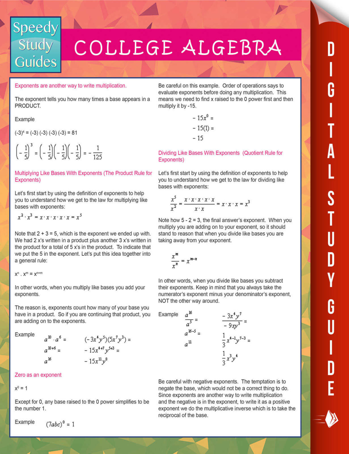 College Algebra Speedy Study Guides Publishing Speedy