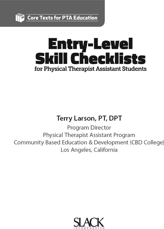 Entrylevel Skill Checklists For Physical Therapist Assistant Students Terry Larson