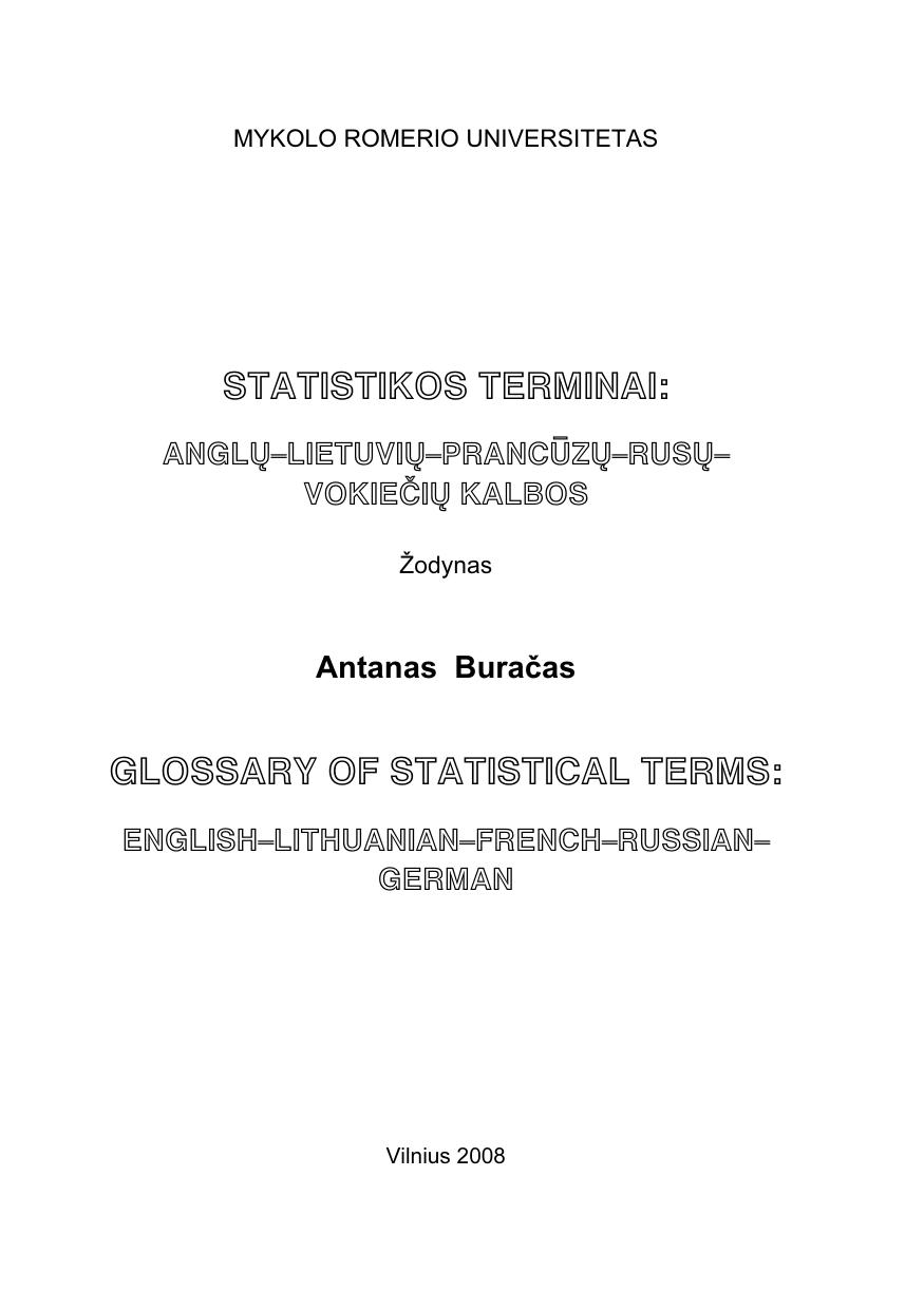 Glossary Of Statistical Terms Englishlithuanianfrenchrussiangerman Antanas Buraas