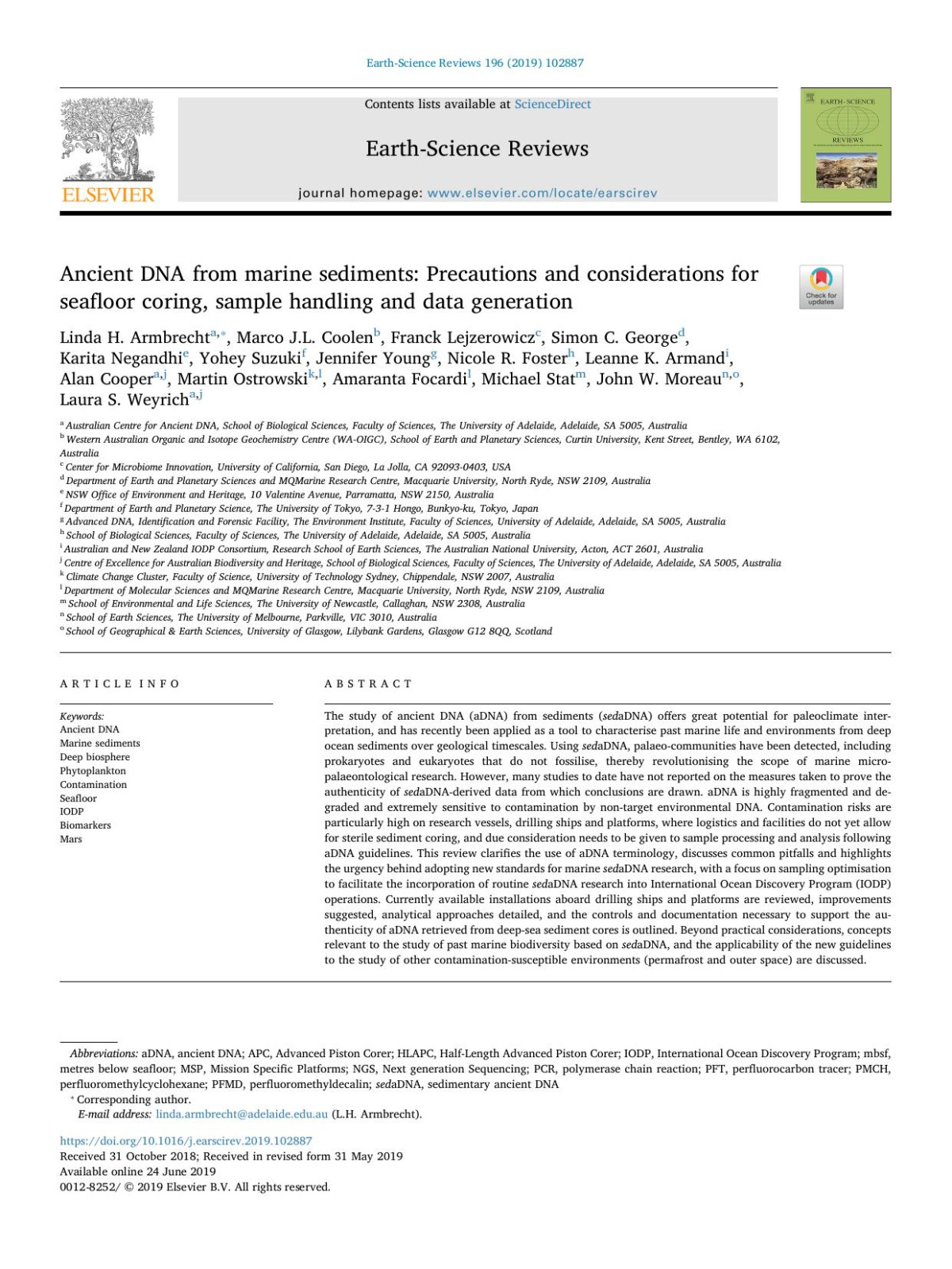 Ancient Dna From Marine Sediments Precautions And Considerations For Seafloor Coring Sample Handling And Data Generation Armbrecht