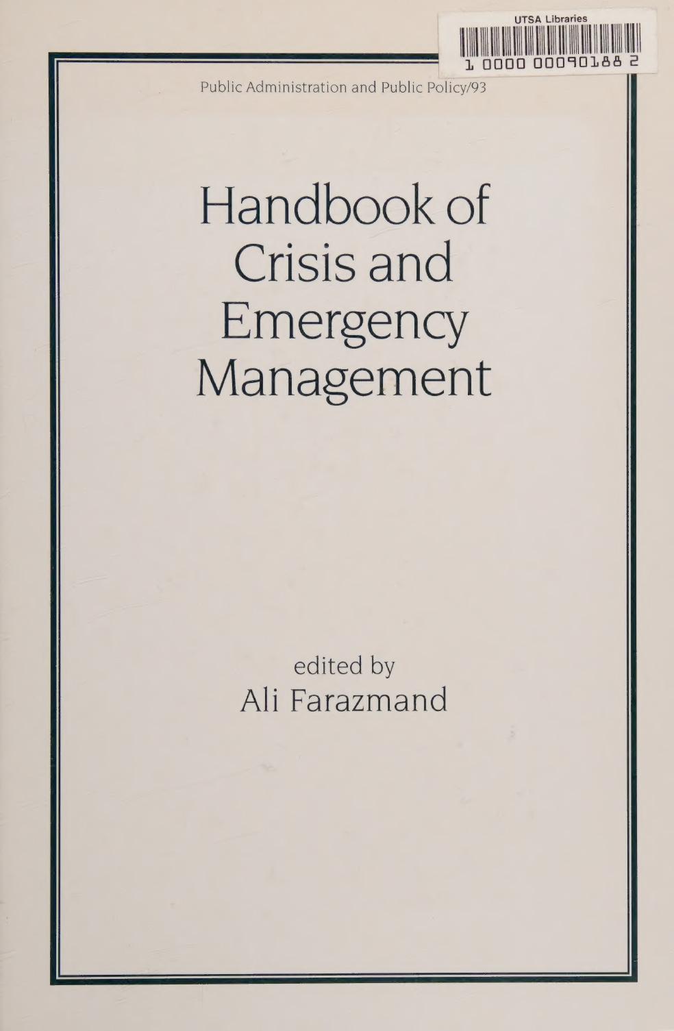Handbook Of Crisis And Emergency Management Ali Farazmand