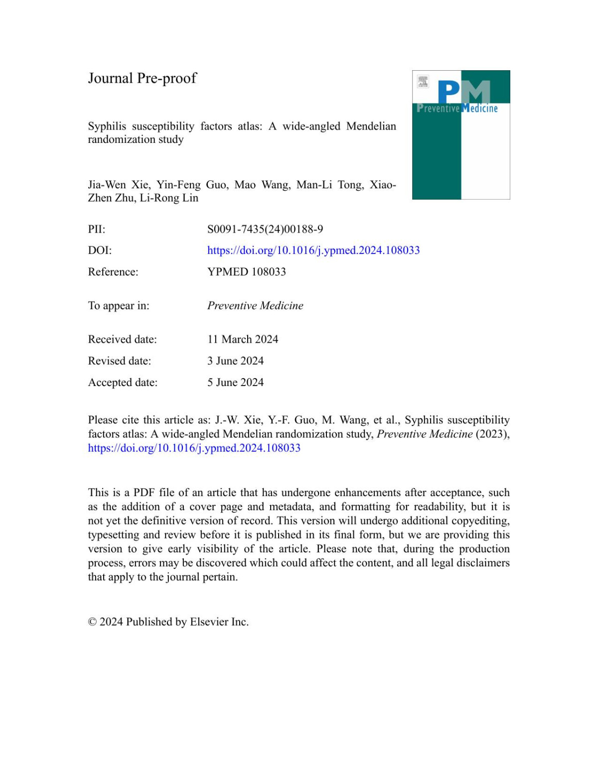 Syphilis Susceptibility Factors Atlas A Wideangled Mendelian Randomization Study Jiawen Xie Yinfeng Guo Mao Wang Manli Tong Xiaozhen Zhu Lirong Lin