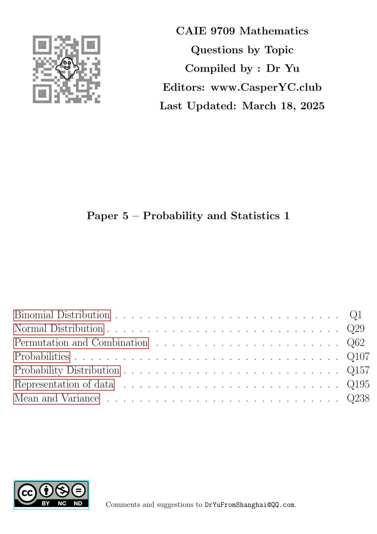 Cambridge As And A Level Mathematics 9709 By Topic Paper 5 Probability And Statistics 1 Wwwcasperycclub