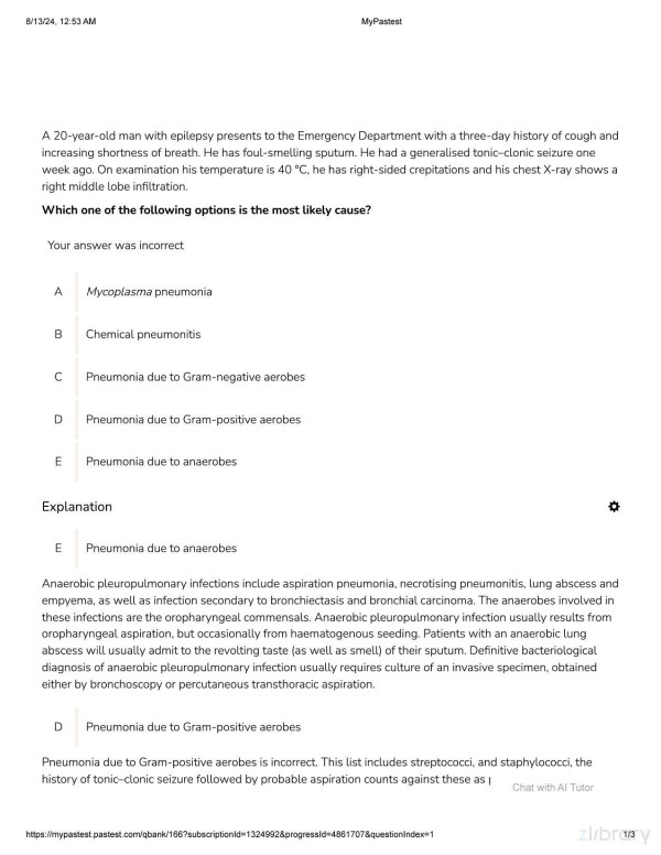 Respiratory Mrcp Part I Pastest 2025 Pastest