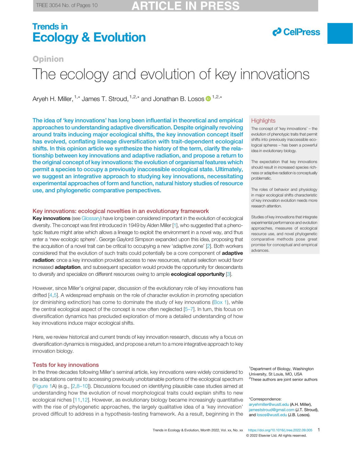 The Ecology And Evolution Of Key Innovations Aryeh H Miller James T Stroud Jonathan B Losos