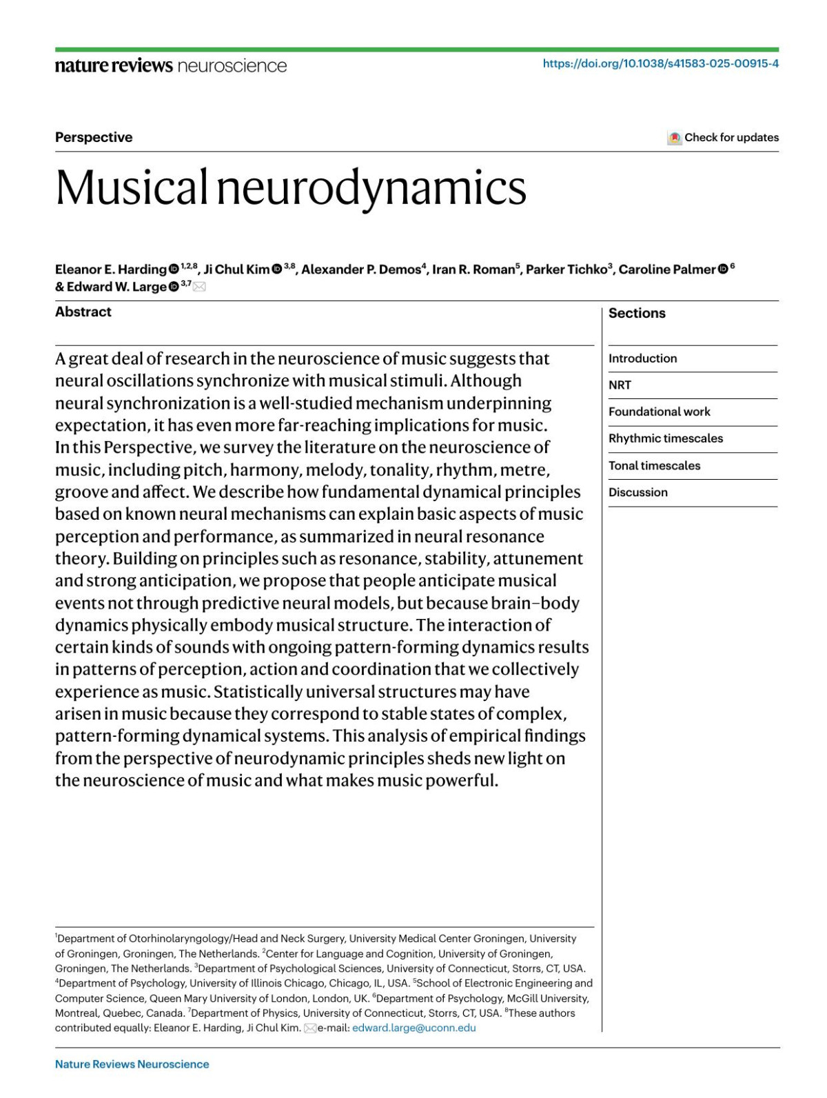 Musical Neurodynamics Eleanor E Harding Ji Chul Kim Alexander P Demos Iran R Roman Parker Tichko Caroline Palmer Edward W Large