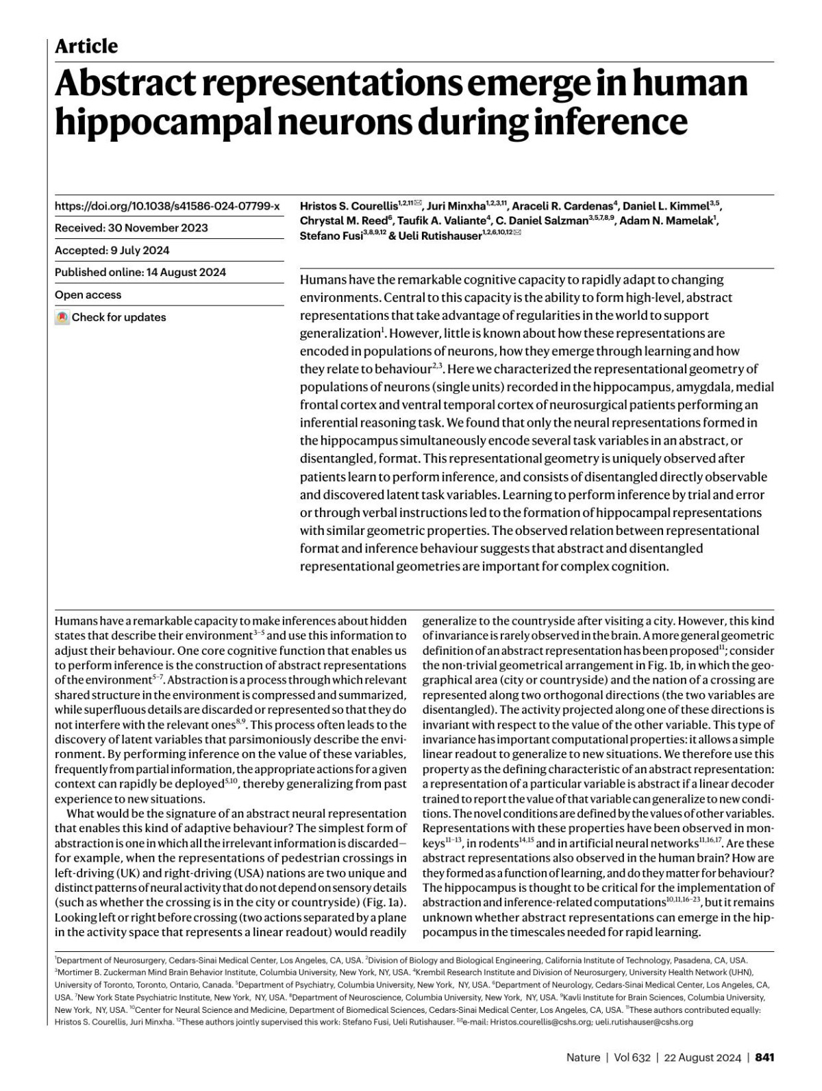 Abstract Representations Emerge In Human Hippocampal Neurons During Inference Hristos S Courellis Juri Minxha Araceli R Cardenas Daniel L Kimmel Chrystal M Reed Taufik A Valiante C Daniel Salzman Adam N Mamelak Stefano Fusi Ueli Rutishauser