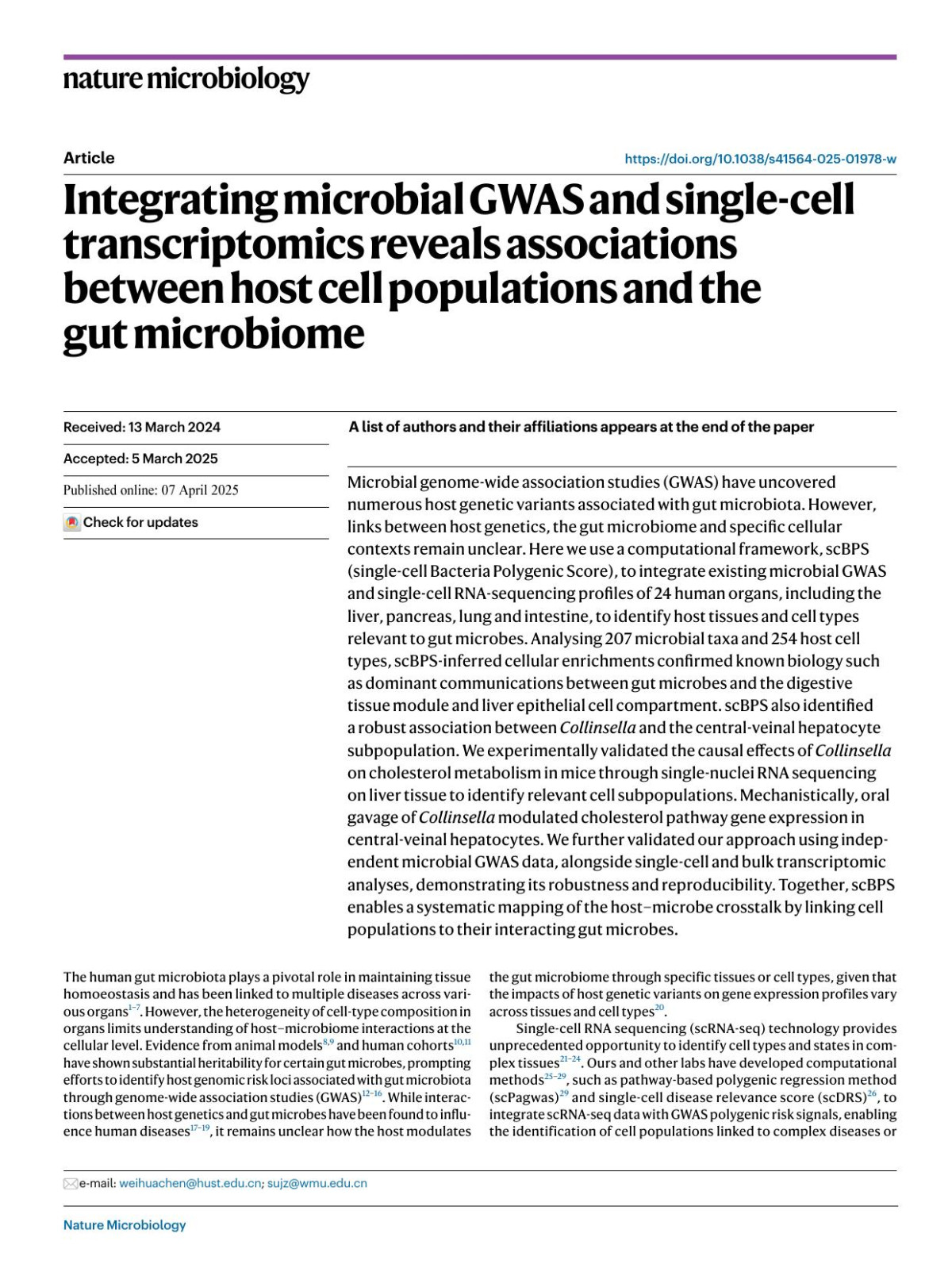 Integrating Microbial Gwas And Singlecell Transcriptomics Reveals Associations Between Host Cell Populations And The Gut Microbiome Jingjing Li Yunlong Ma Yue Cao Gongwei Zheng Qing Ren Cheng Chen Qunyan Zhu Yijun Zhou Yu Lu Yaru Zhang Chunyu Deng Weihua Chen Jianzhong Su