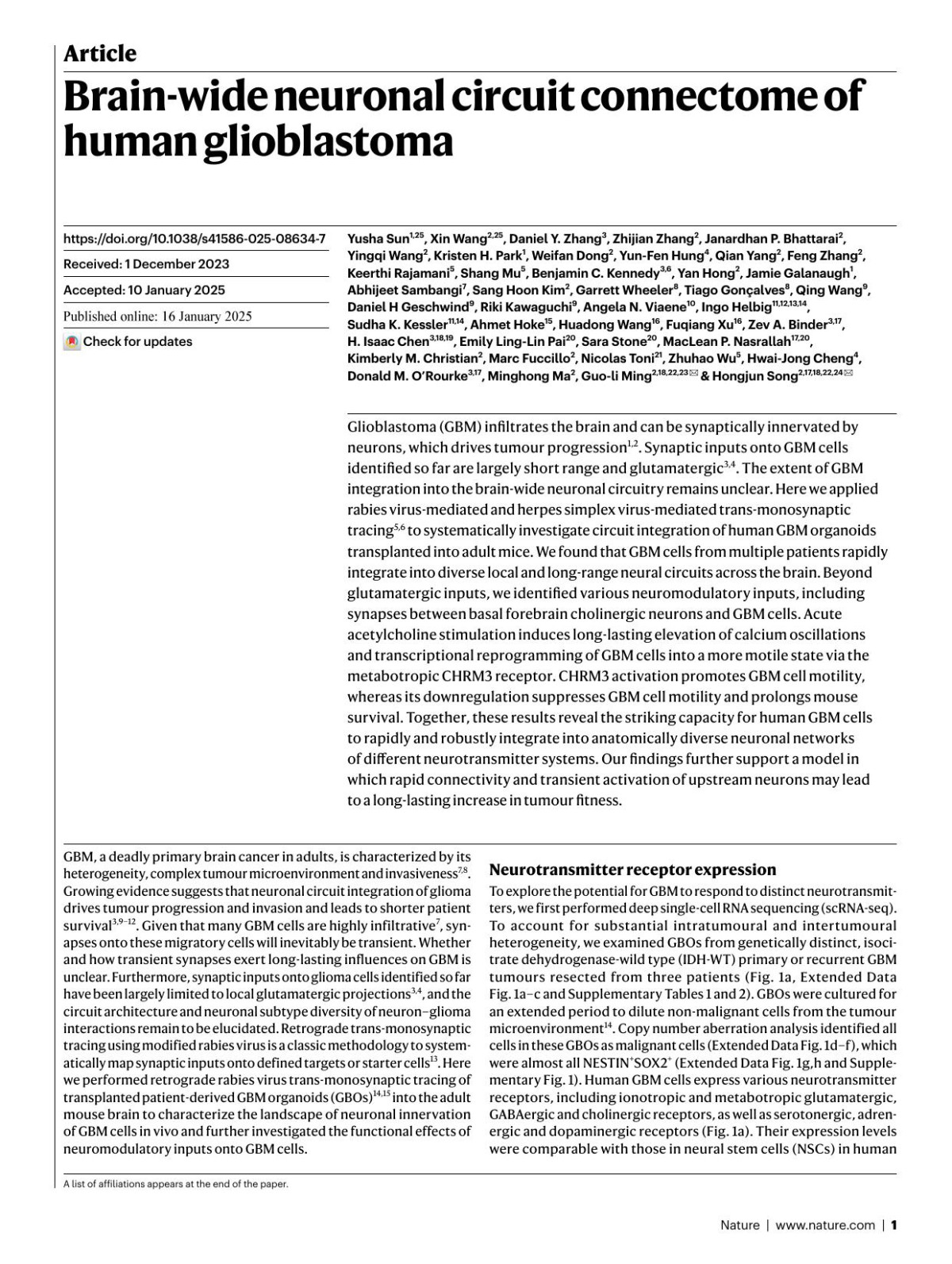 Brainwide Neuronal Circuit Connectome Of Human Glioblastoma Yusha Sun1