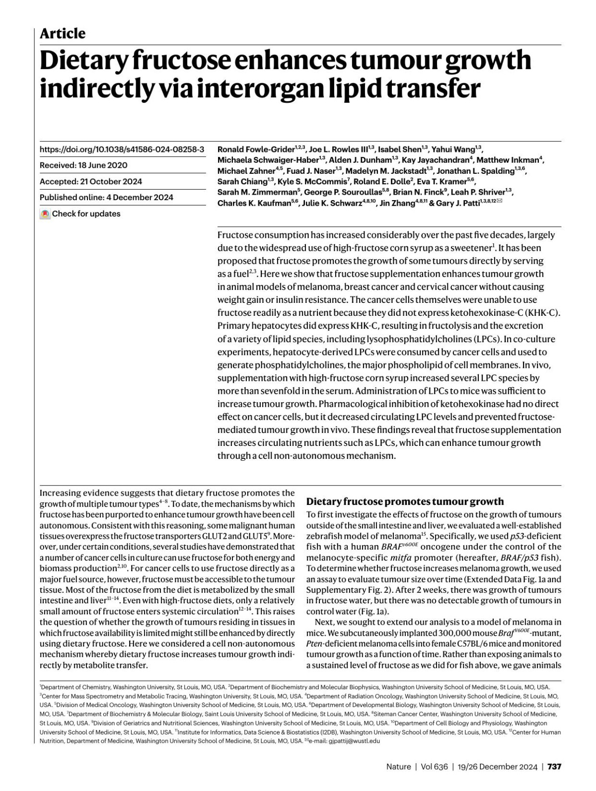 Dietary Fructose Enhances Tumour Growth Indirectly Via Interorgan Lipid Transfer Ronald Fowlegrider