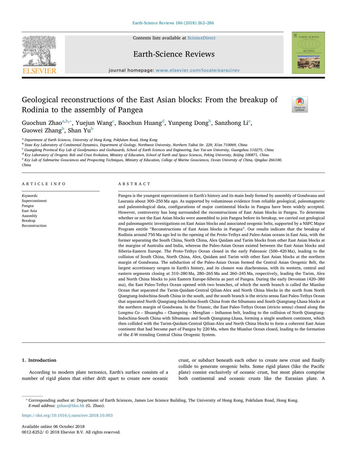 Geological Reconstructions Of The East Asian Blocks From The Breakup Of Rodinia To The Assembly Of Pangea Guochun Zhao Yuejun Wang Baochun Huang Yunpeng Dong Sanzhong Li Guowei Zhang Shan Yu