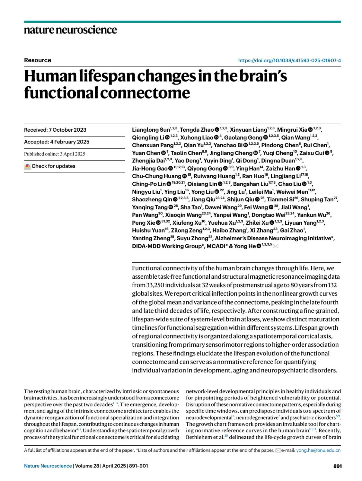 Human Lifespan Changes In The Brains Functional Connectome Lianglong Sun1
