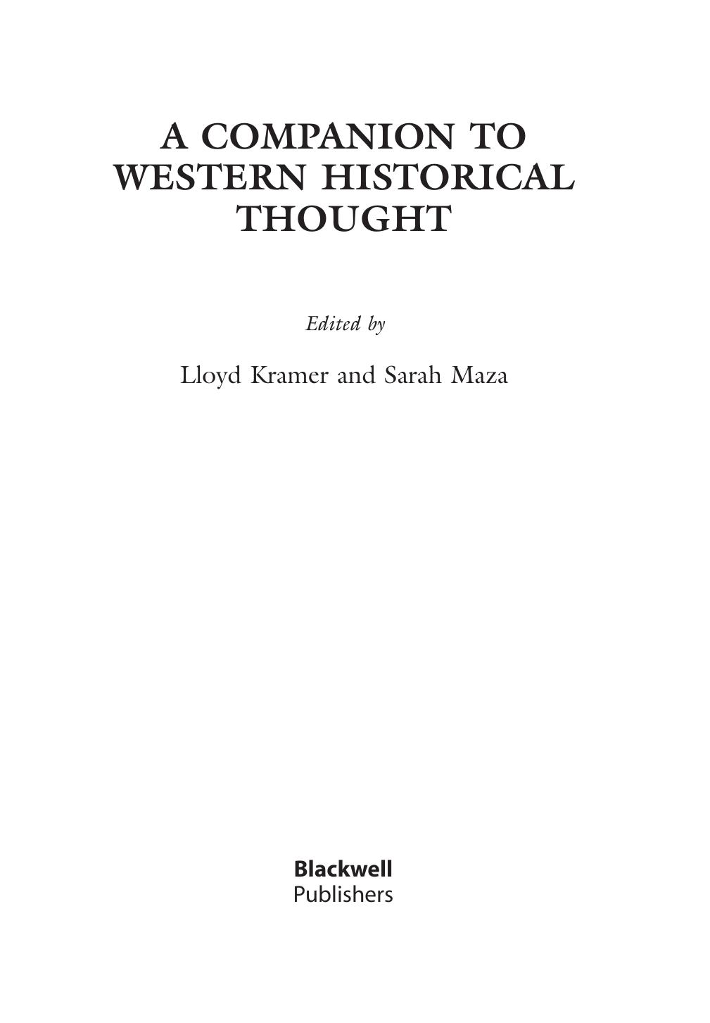 A Companion To Western Historical Thought Lloyd Kramer Sarah Maza Kramer