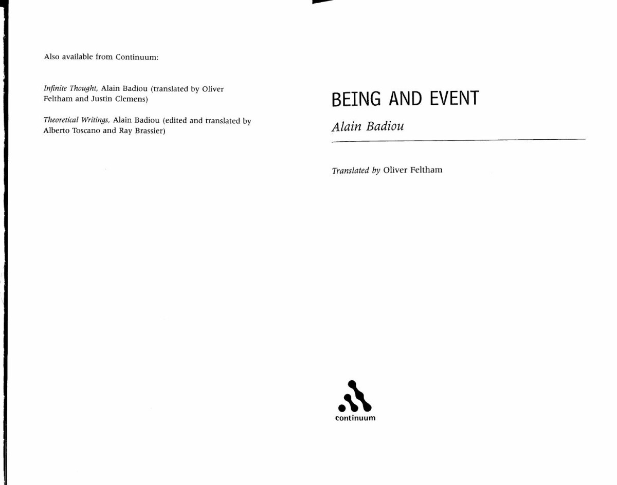 Being And Event Alain Badiou