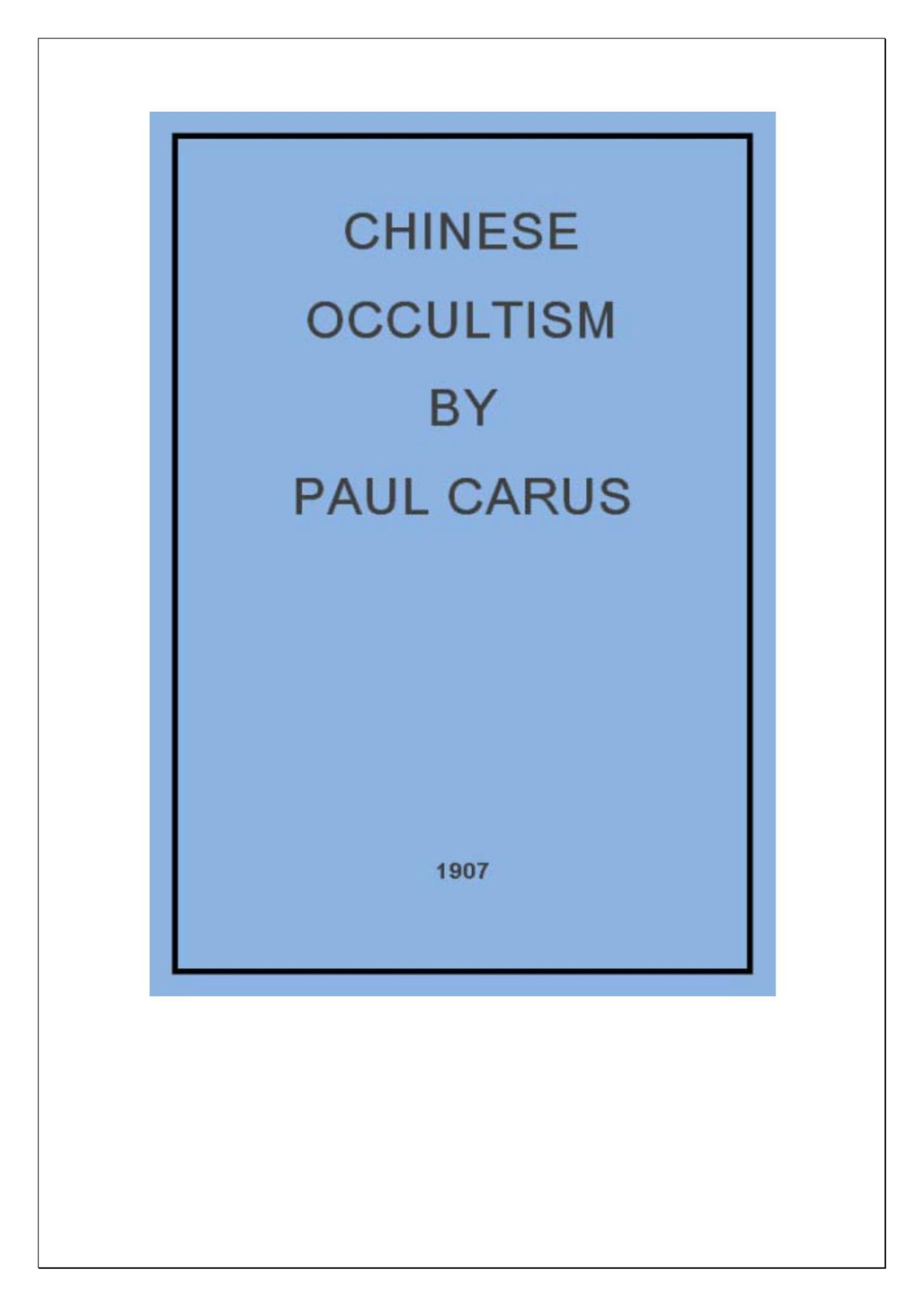 Chinese Occultism Paul Carus Carus Paul