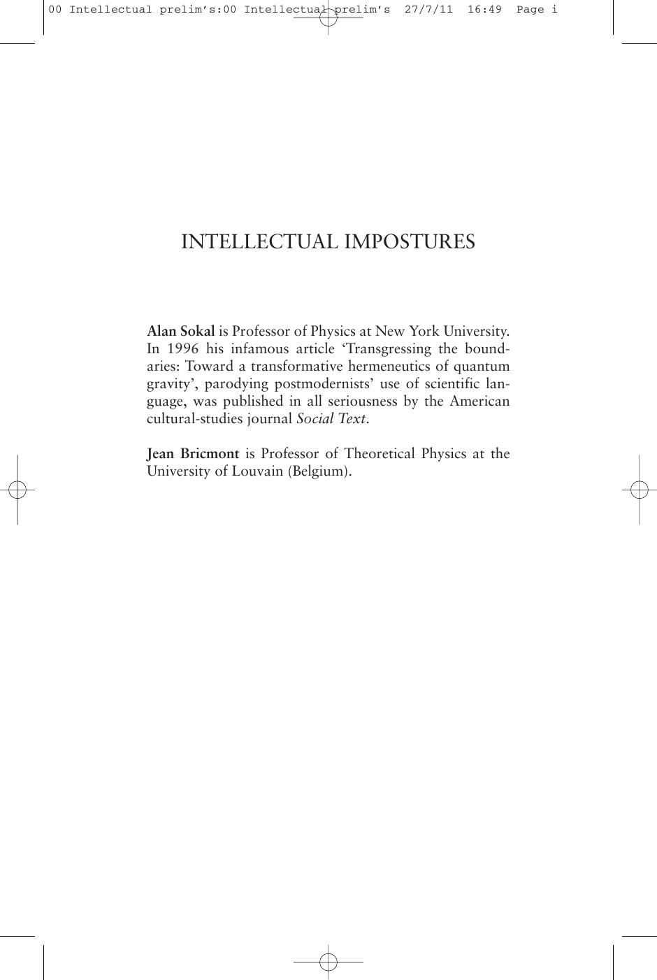 Intellectual Impostures Alan Sokal Jean Bricmont