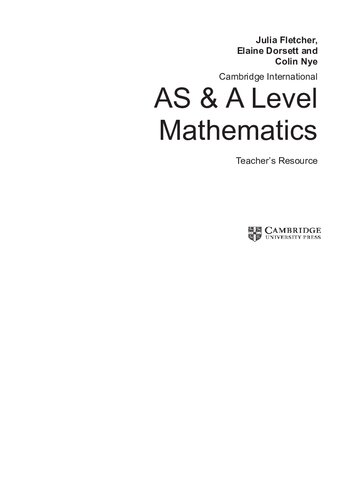 Cambridge International As A Level Mathematics Cambridge Elevate Teachers Resource Access Card Teachers Guide Julia Fletcher
