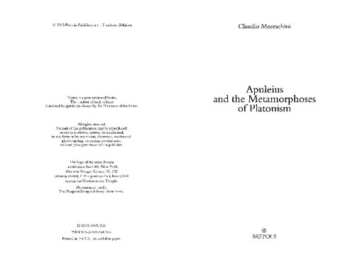 Apuleius And The Metamorphosis Of Platonism Claude Moreschini