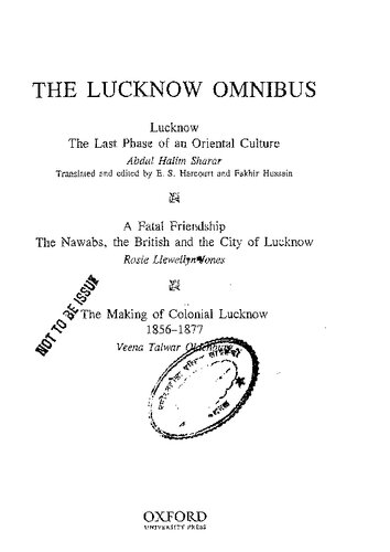 The Lucknow Omnibus Veena Talwar Oldenburg Abdulalm Sharar Rosie Llewellynjones