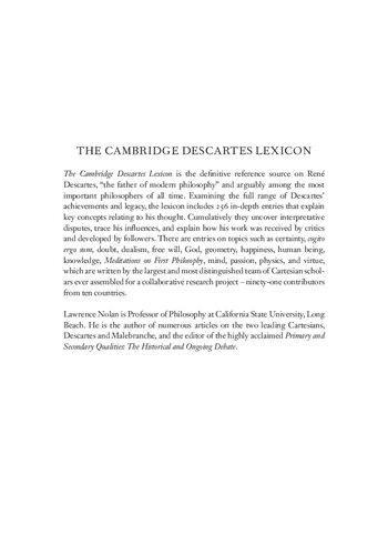 The Cambridge Descartes Lexicon Lawrence Nolan Editor