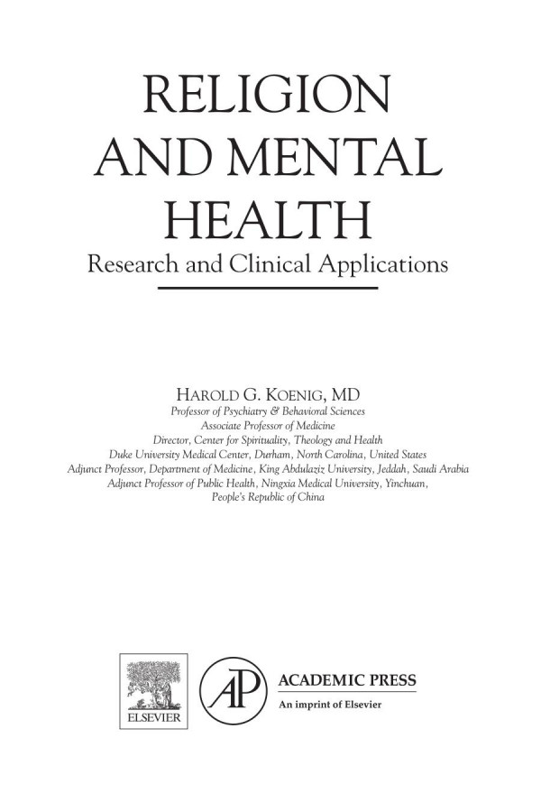 Religion And Mental Health Research And Clinical Applications Harold G Koenig