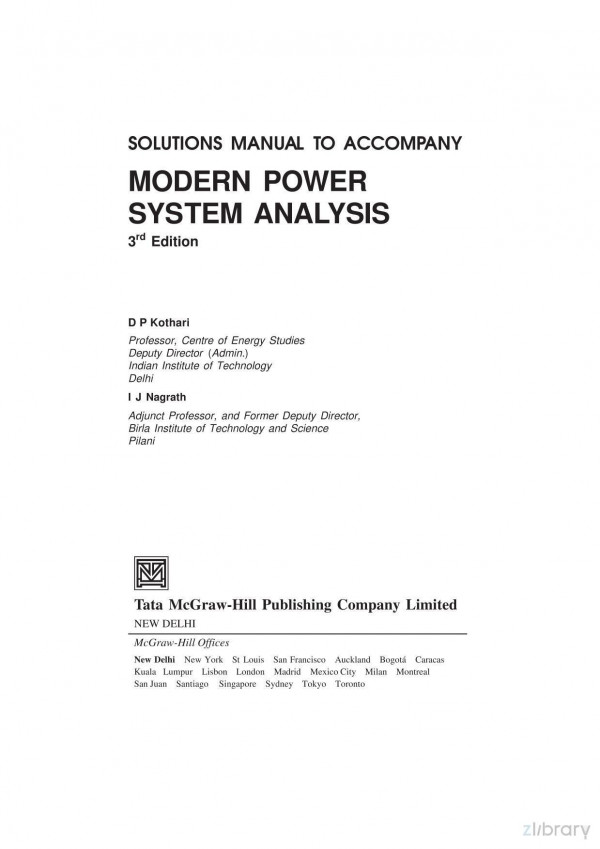 Modern Power System Analysis 3rd Edition Ij Nagrath Dp Kothari