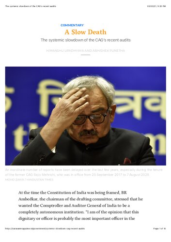 A Slow Death The Systemic Slowdown Of The Cags Recent Audits Himanshu Upadhyaya And Abhishek Punetha