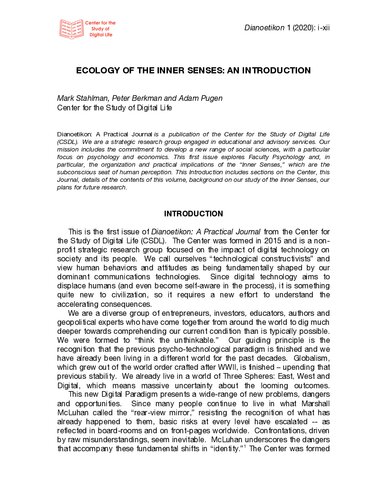 Dianoetikon A Practical Journal Ecology Of The Inner Senses Vol I Mark Stahlman