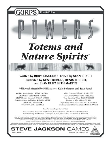 Gurps 4th Edition Powers Totems And Nature Spirits Rory Fansler