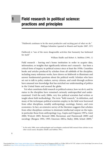Field Research In Political Science Practices And Principles Diana Kapiszewski