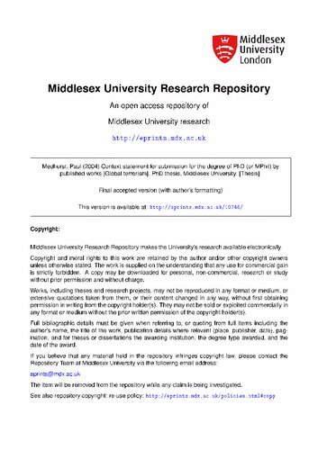 Context Statement For Submission For The Degree Of Phd By Published Works About Terrorism Paul Medhurst