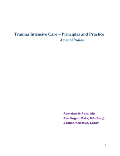 Trauma Intenisve Care Principles And Practice An Enchiridion 1st Edition Ramakanth Pata Md