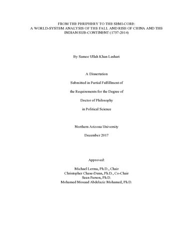 From The Periphery To The Semicore A Worldsystems Analysis Of The Fall And Rise Of China And The Indian Subcontinent 17572014 Samee Ullah Khan Lashari