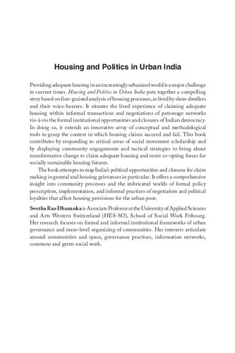 Housing And Politics In Urban India Opportunities And Contention Swetha Rao Dhananka