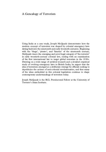 A Genealogy Of Terrorism Colonial Law And The Origins Of An Idea Joseph Mcquade