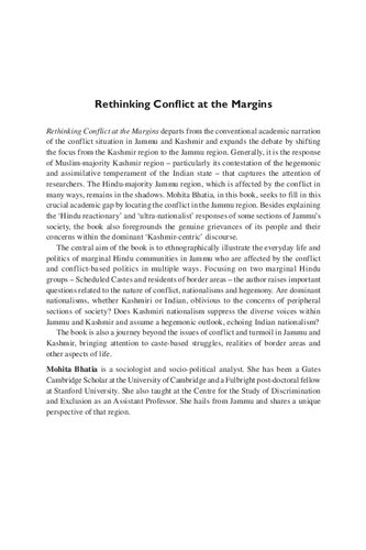 Rethinking Conflict At The Margins Dalits And Borderland Hindus In Jammu And Kashmir Mohita Bhatia