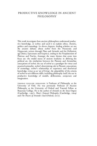Productive Knowledge In Ancient Philosophy The Concept Of Techn Thomas Kjeller Johansen