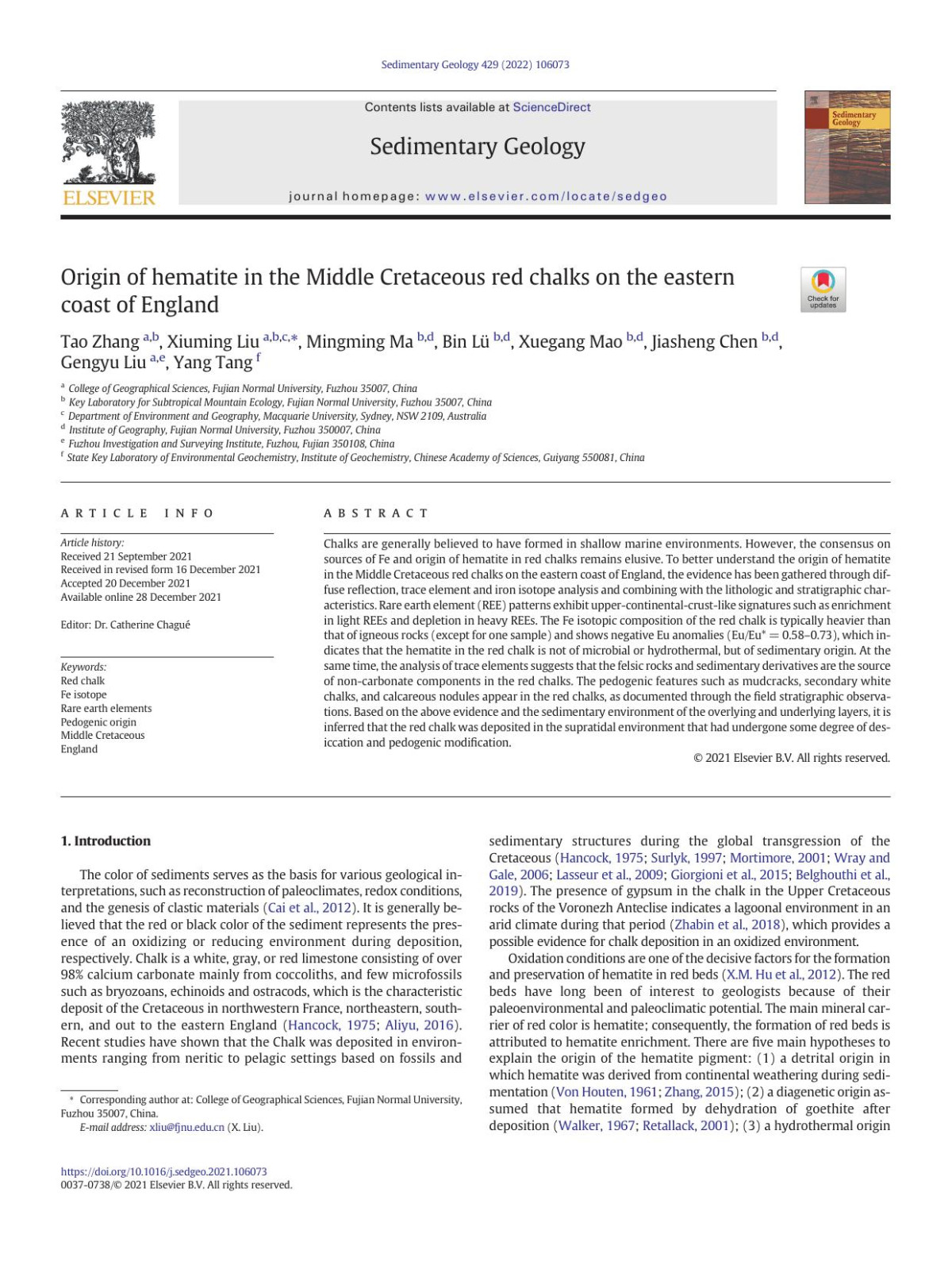 Origin Of Hematite In The Middle Cretaceous Red Chalks On The Eastern Coast Of England Tao Zhang Xiuming Liu Mingming Ma Bin Lã¼ Xuegang Mao Jiasheng Chen Gengyu Liu Yang Tang