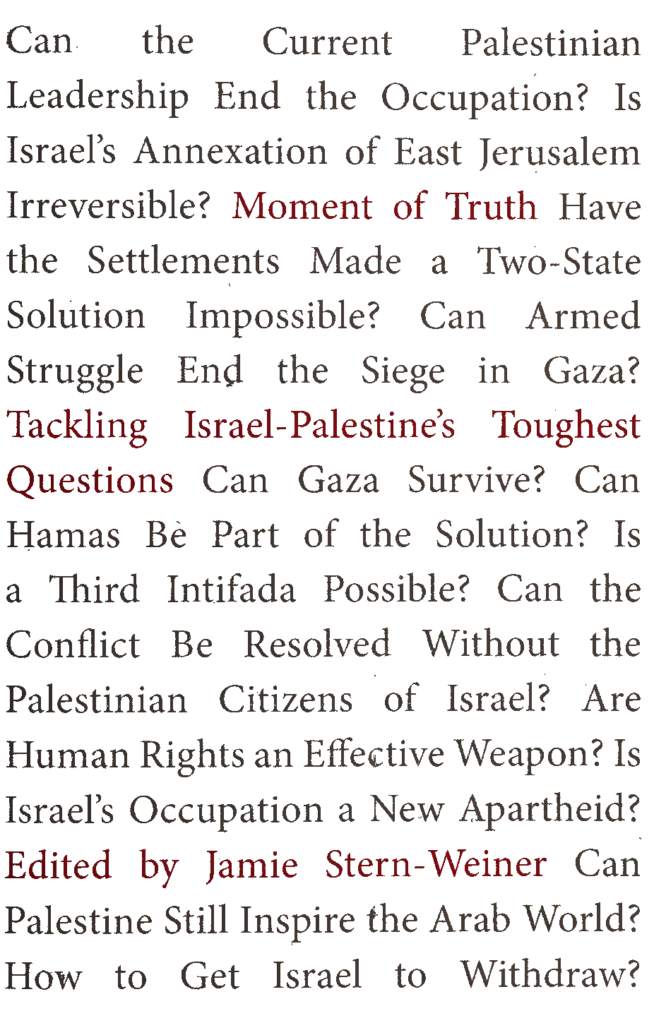 Moment Of Truth Tackling Israelpalestines Toughest Questions Jamie Sternweiner