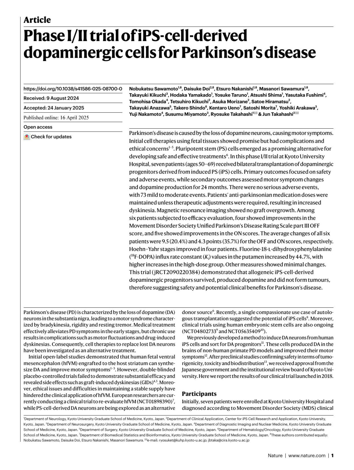 Phase Iii Trial Of Ipscellderived Dopaminergic Cells For Parkinsons Disease Nobukatsu Sawamoto1