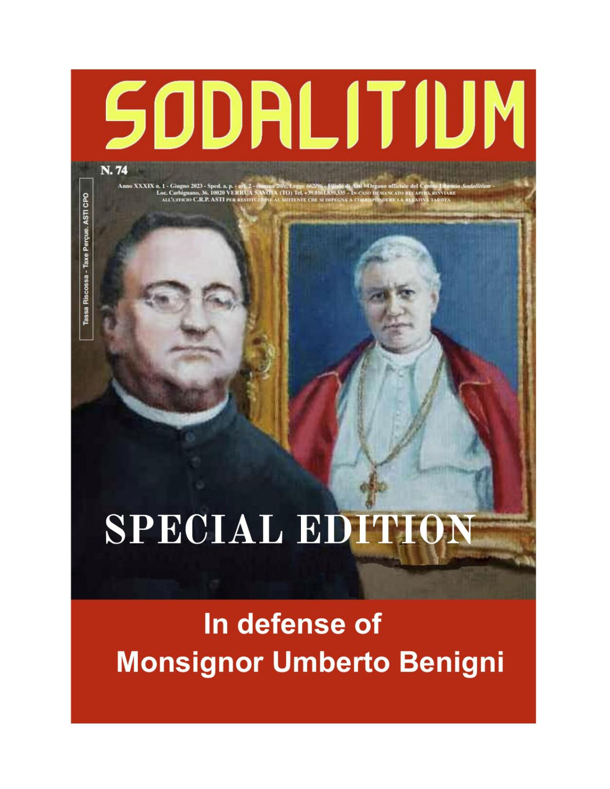 Sodalitium No 74 In Defense Of Msgr Umberto Benigni Fr Francesco Ricossa