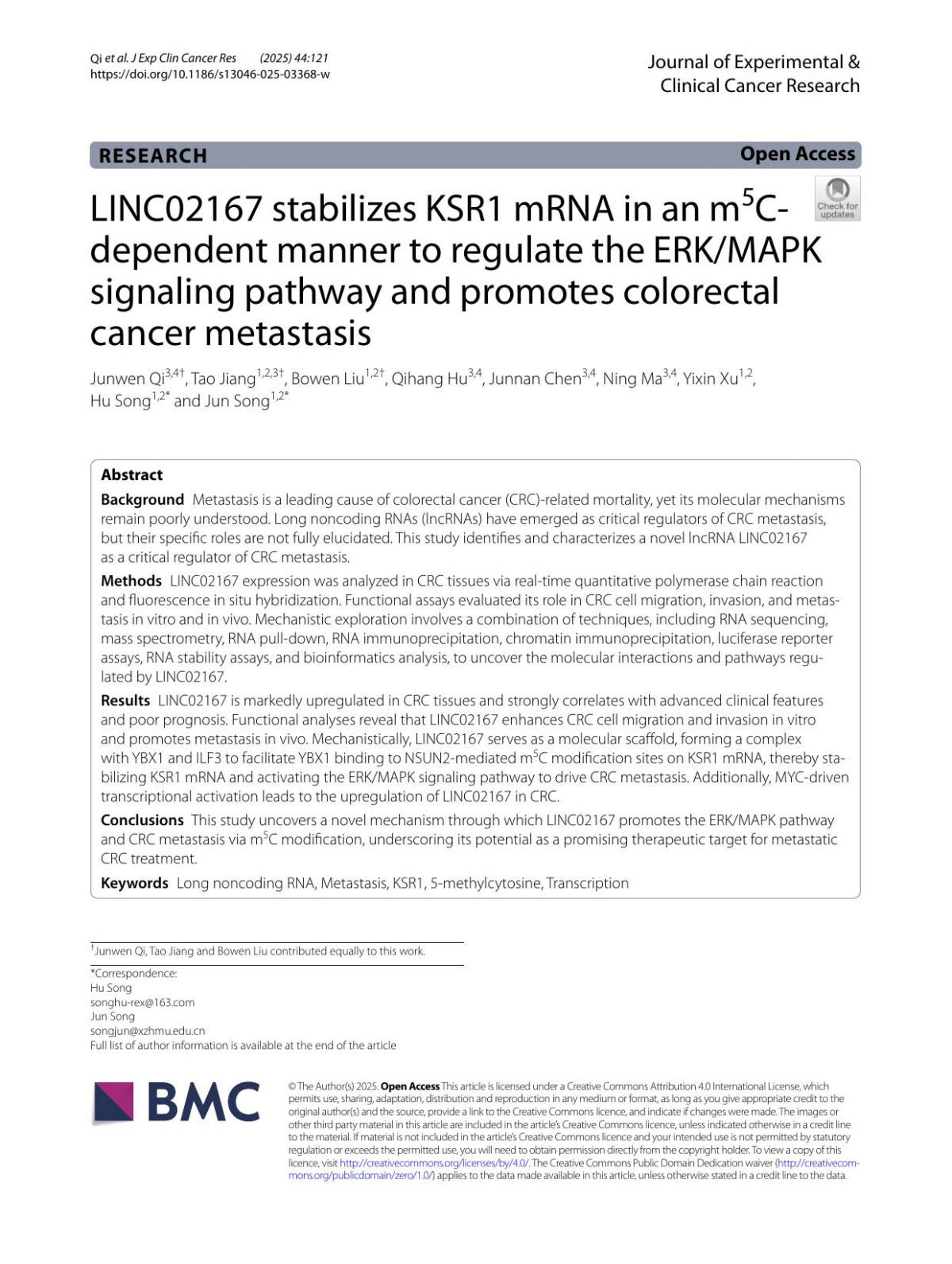 Linc02167 Stabilizes Ksr1 Mrna In An M Junwen Qi Tao Jiang Bowen Liu Qihang Hu Junnan Chen Ning Ma Yixin Xu Hu Song Jun Song