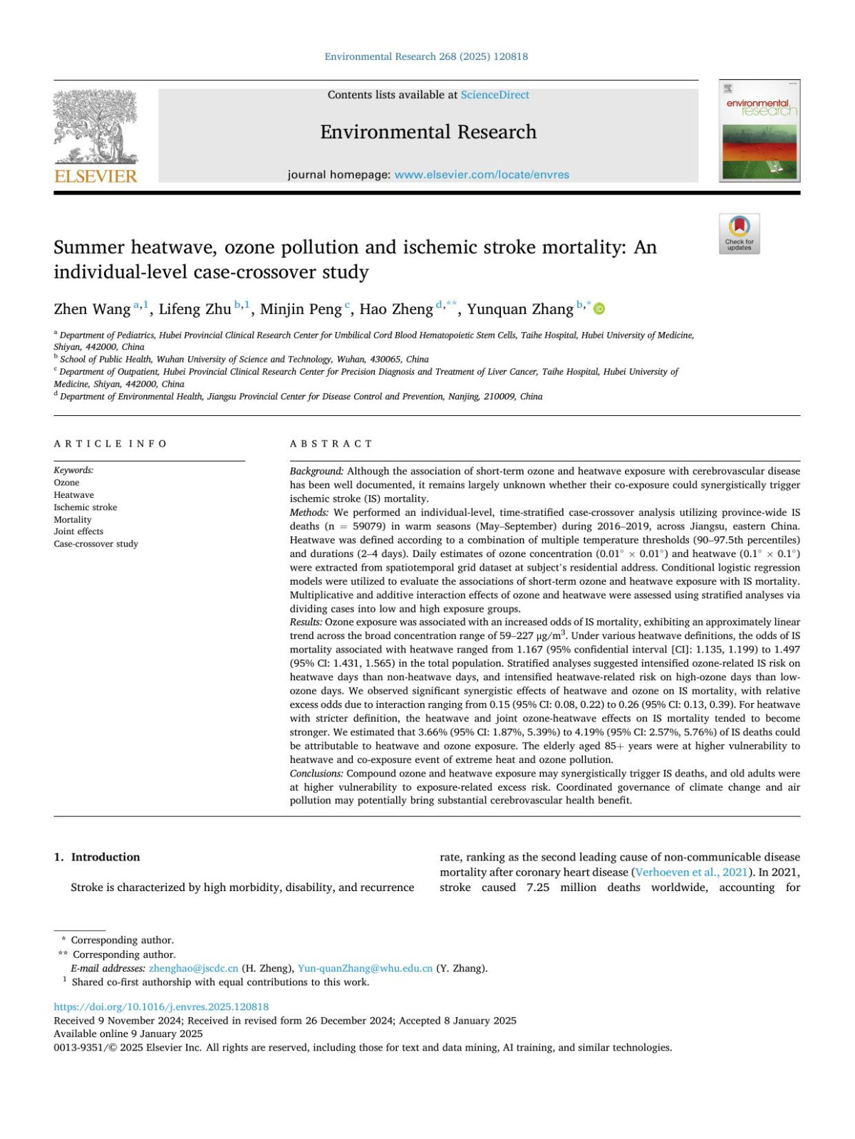 Summer Heatwave Ozone Pollution And Ischemic Stroke Mortality An Individuallevel Casecrossover Study Zhen Wang