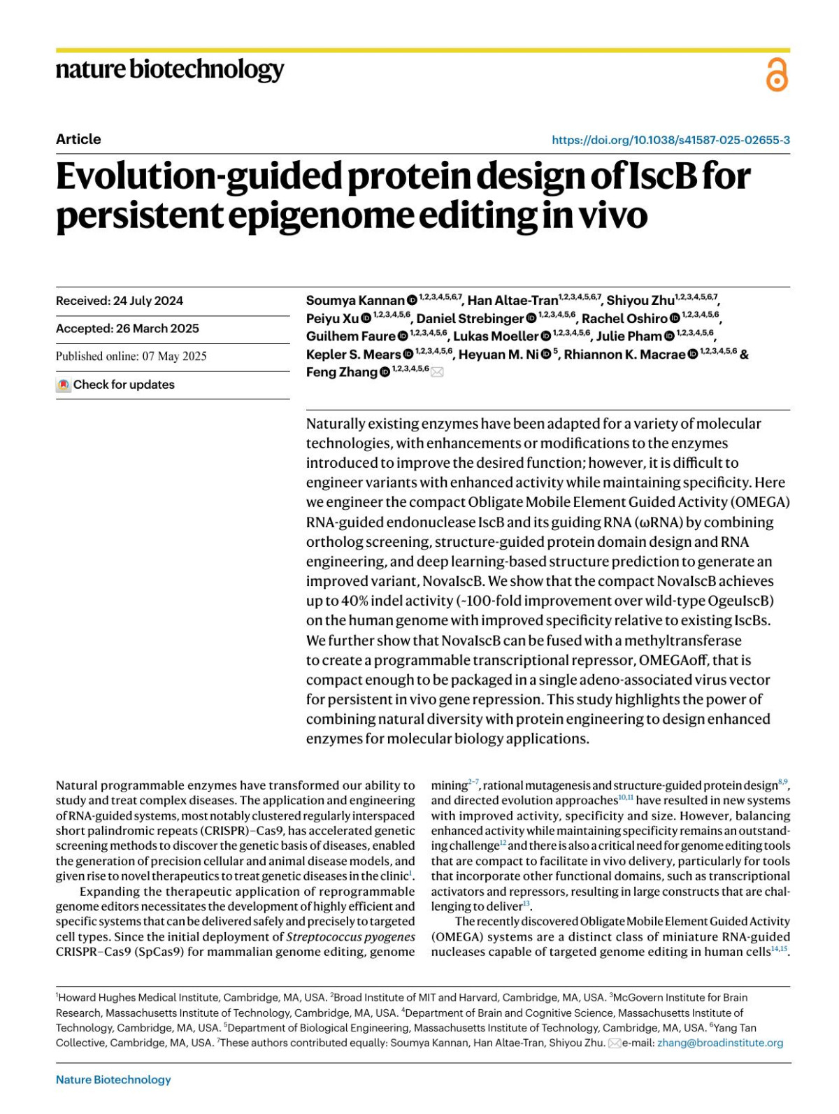 Evolutionguided Protein Design Of Iscb For Persistent Epigenome Editing In Vivo Soumya Kannan Han Altaetran Shiyou Zhu Peiyu Xu Daniel Strebinger Rachel Oshiro Guilhem Faure Lukas Moeller Julie Pham Kepler S Mears Heyuan M Ni Rhiannon K Macrae Feng Zhang
