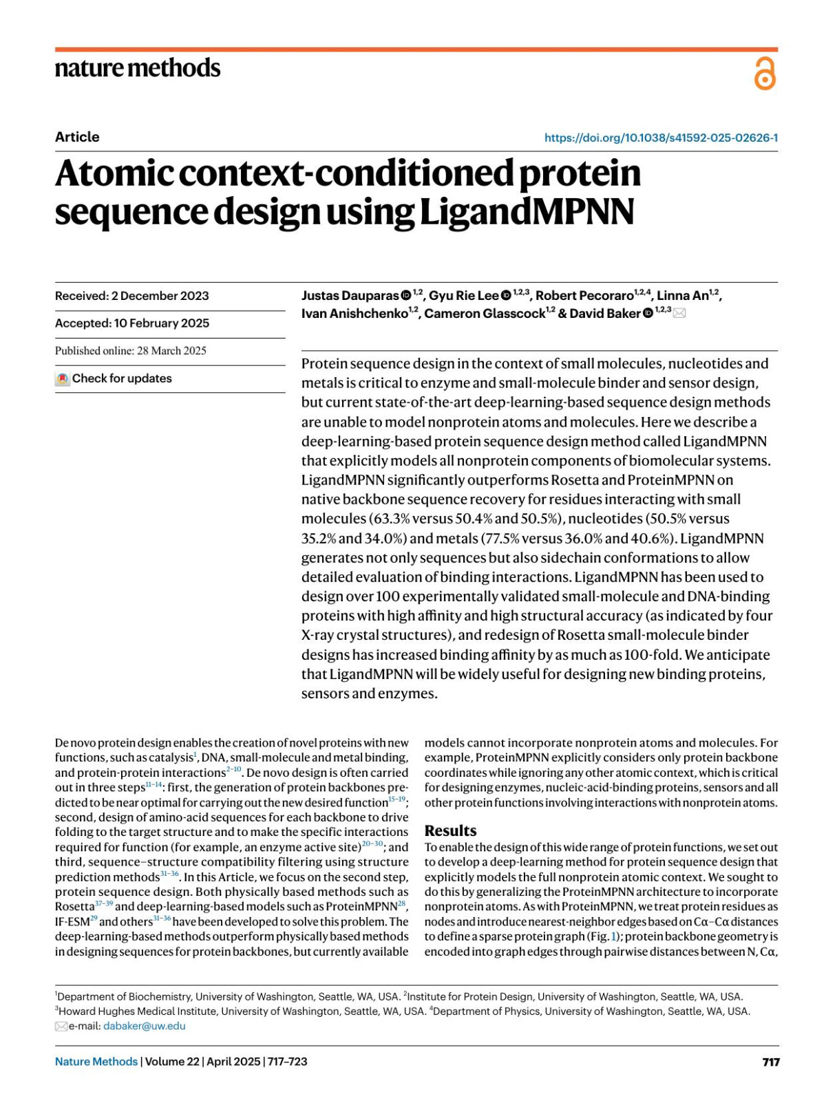 Atomic Contextconditioned Protein Sequence Design Using Ligandmpnn Justas Dauparas Gyu Rie Lee Robert Pecoraro Linna An Ivan Anishchenko Cameron Glasscock David Baker